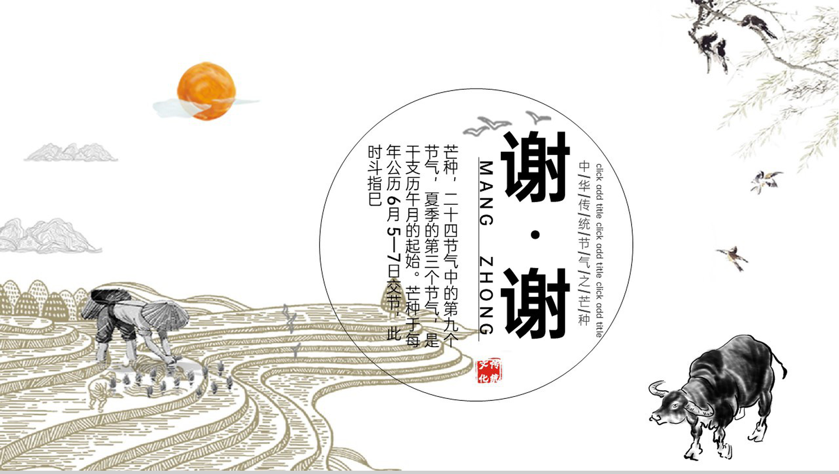 黑白手绘风二十四节气芒种主题宣传介绍PPT模板-15