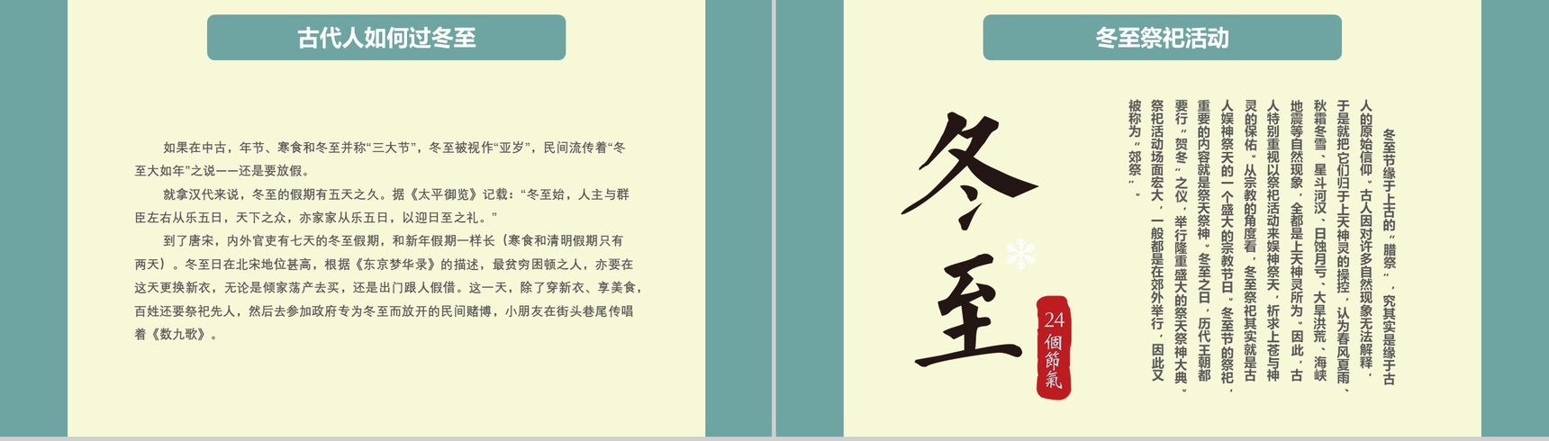 蓝绿色冬至来源介绍主题活动PPT模板-7