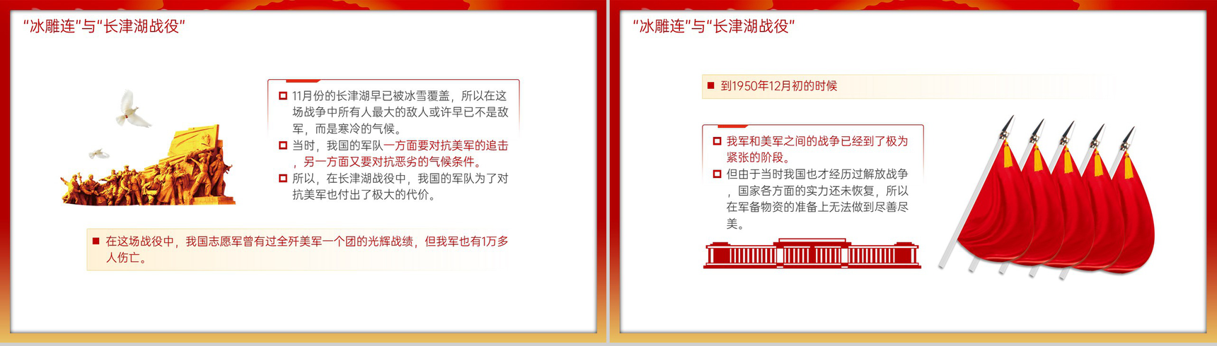 红色扁平化抗美援朝精神冰雕精神党课课件教育PPT模板-4