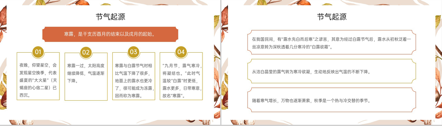 浅橙小清新二十四节气寒露节气起源PPT模板-4