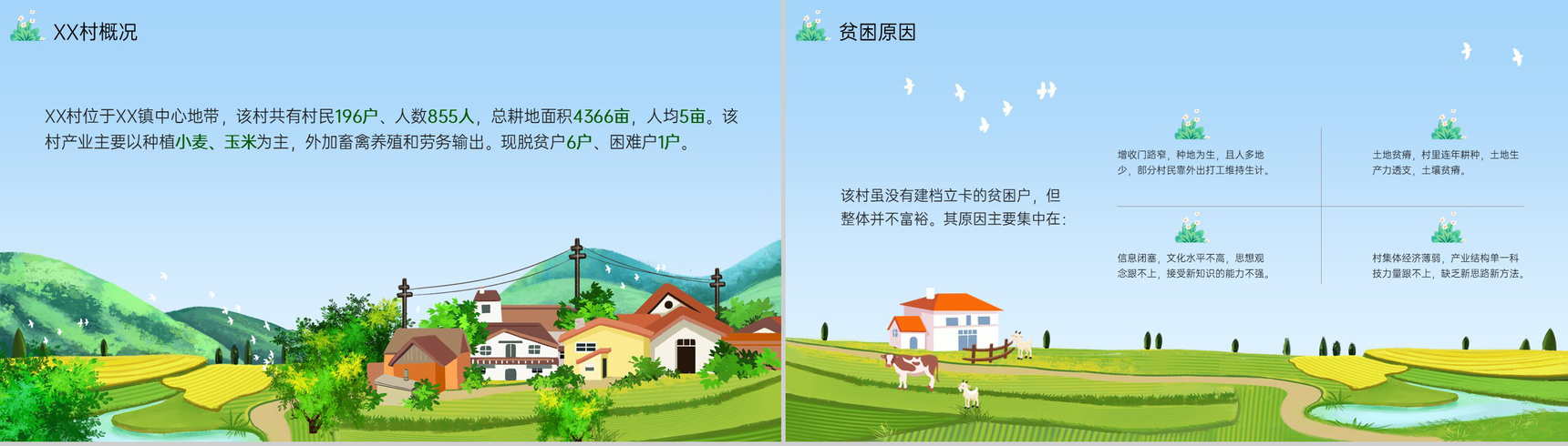 绿色扁平化精准扶贫助力农村新建设主题策划PPT模板-3