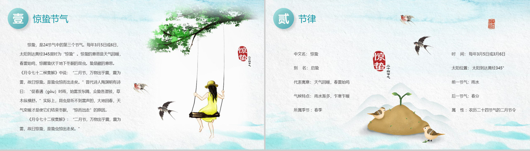 中国风惊蛰班会传统节气知识普及PPT模板-3