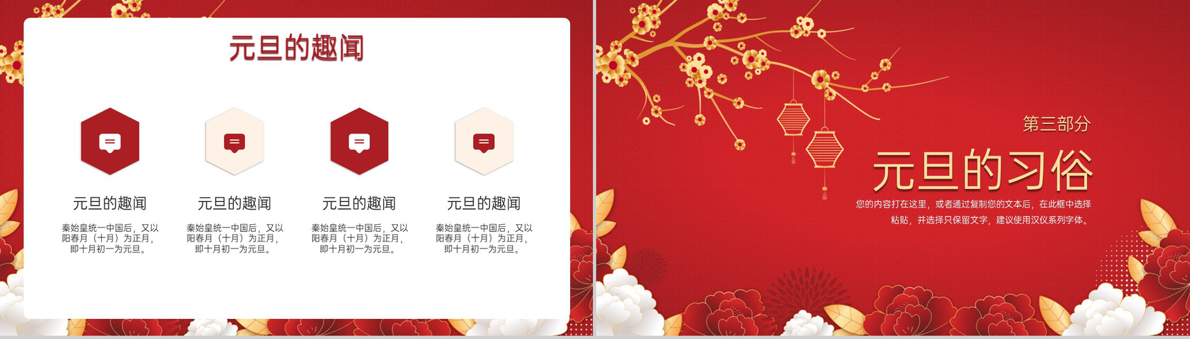 红色中国风迎新年过元旦主题班会元旦介绍PPT模板-5
