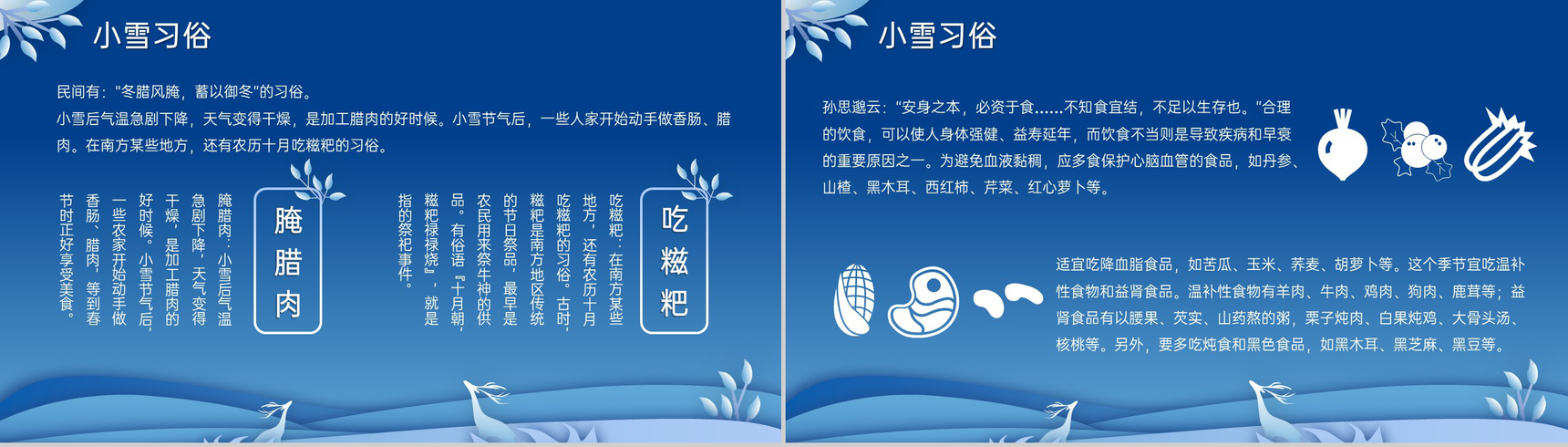 蓝色小清新风传统节气之小雪节气习俗介绍PPT模板-7
