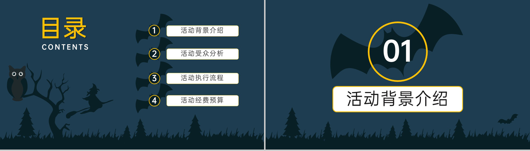 灰色创意简约风万圣节活动背景介绍PPT模板-2