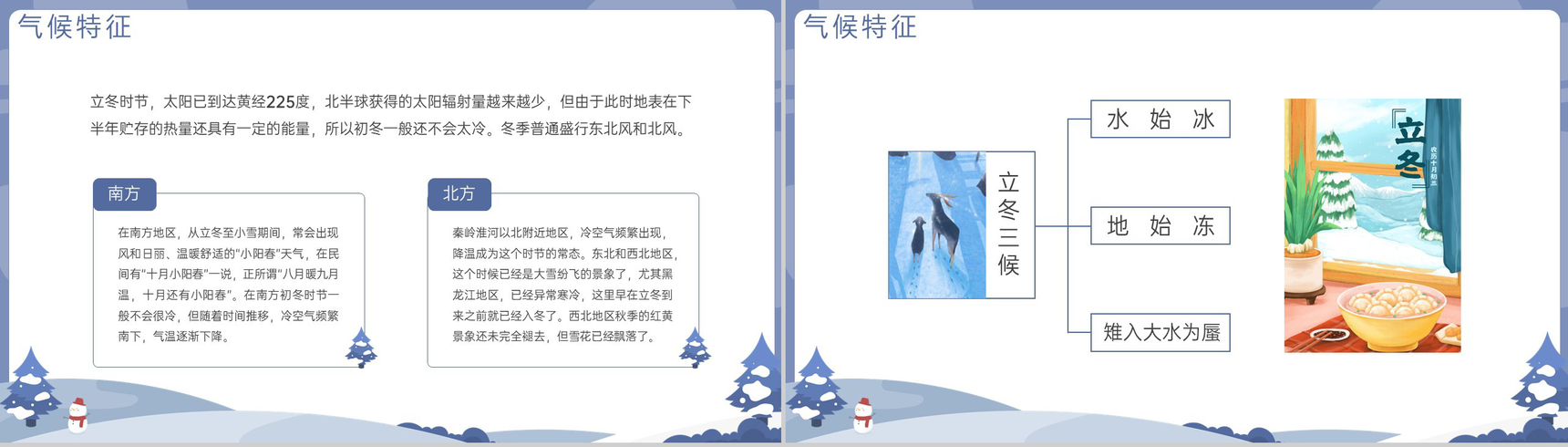 蓝灰小清新风传统二十四节气之立冬节气介绍PPT模板-5