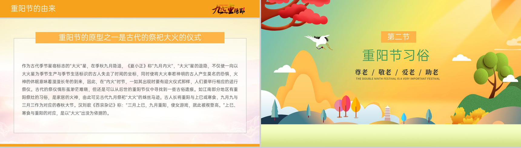 黄色卡通风九九重阳节介绍重阳节的由来PPT模板-6