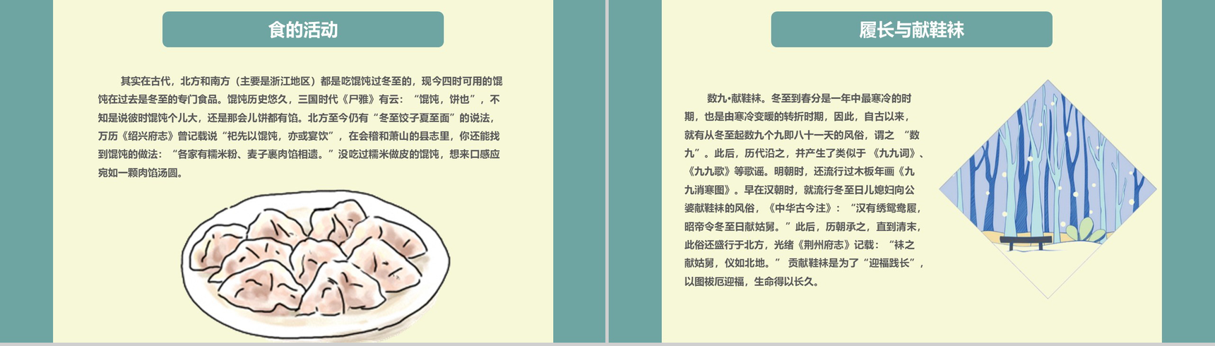蓝绿色冬至来源介绍主题活动PPT模板-9