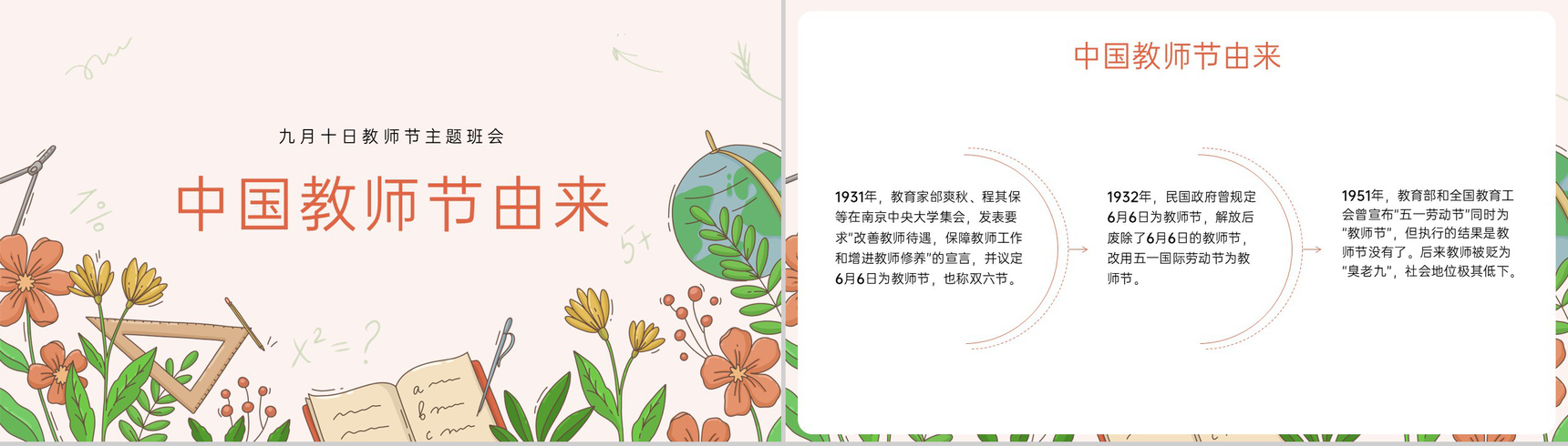 橙色清新风九月教师节介绍感恩教师节主题班会PPT模板-4