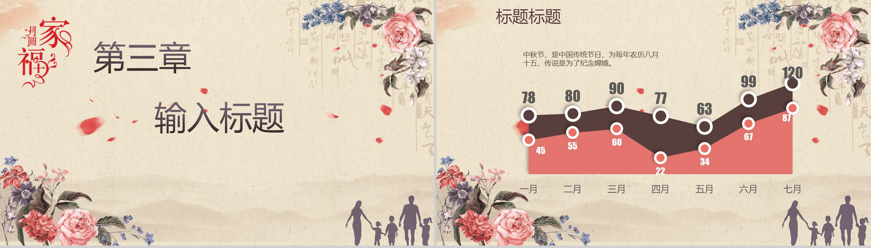淡雅黄色背景花好月圆中秋节PPT模板-8