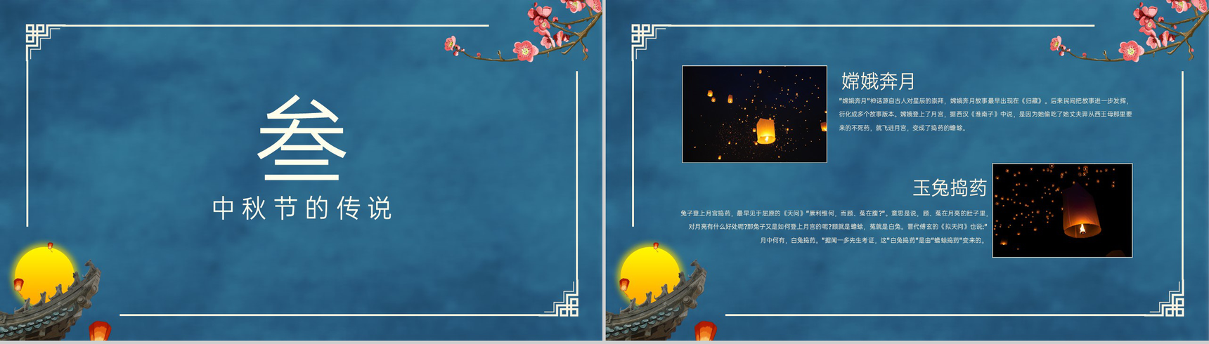 蓝色简约中国风花好月圆中秋节介绍中秋习俗PPT模板-8