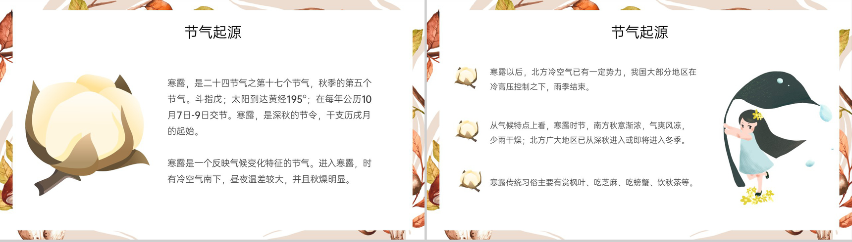 浅橙小清新二十四节气寒露节气起源PPT模板-3
