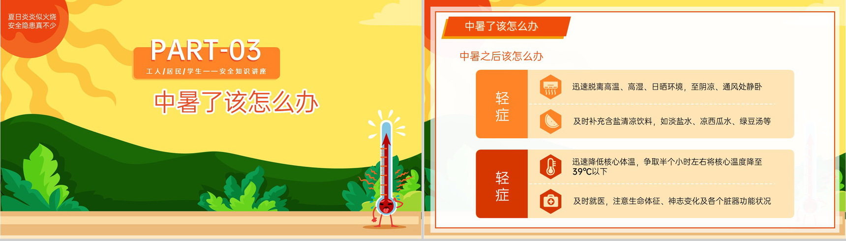 橙黄卡通风夏季三伏天防暑降温安全知识讲座PPT模板-8