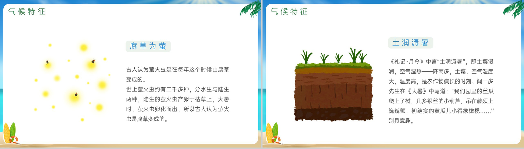 蓝绿色简约风赤日几时过清风无处寻大暑节气相关介绍PPT模板-5