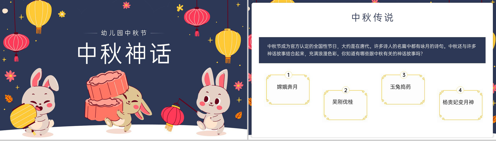 蓝色可爱卡通风幼儿园中秋节活动主题班会中秋起源PPT模板-4