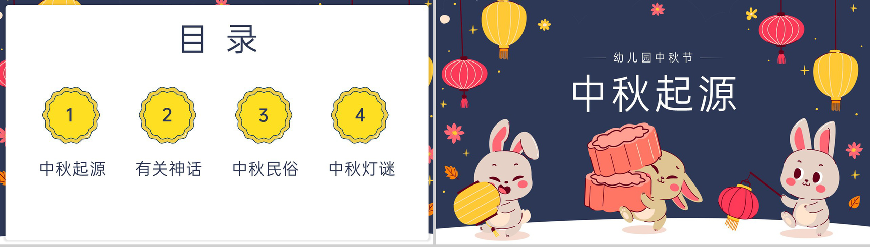 蓝色可爱卡通风幼儿园中秋节活动主题班会中秋起源PPT模板-2