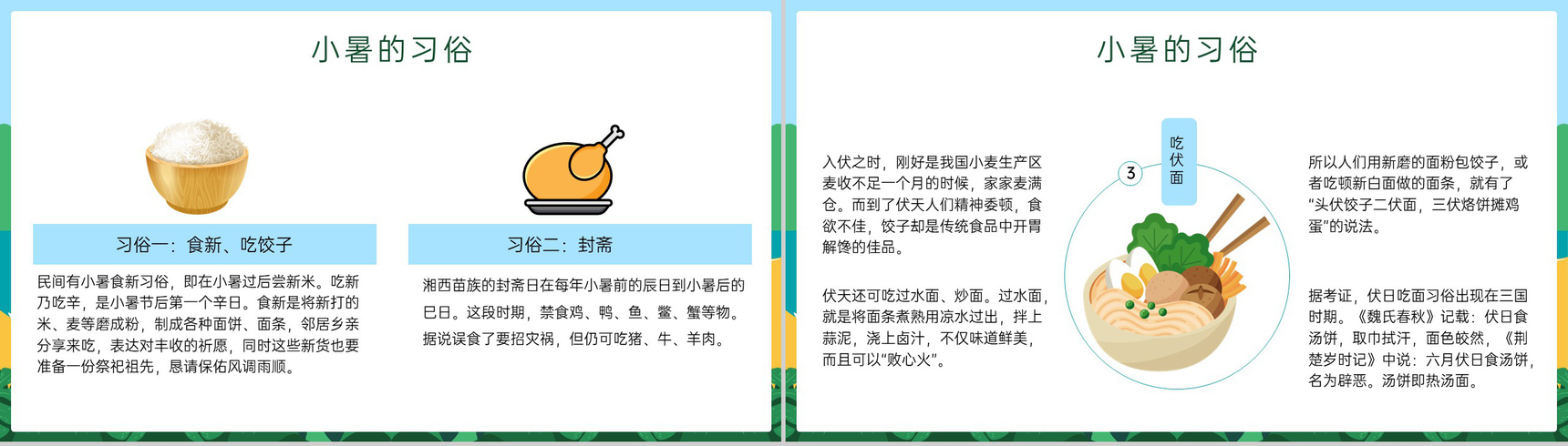 蓝绿色卡通风传统二十四节气小暑节气介绍习俗PPT模板-8