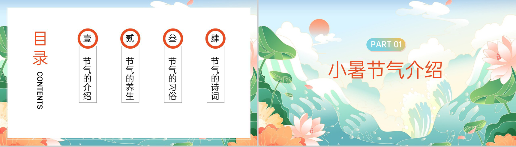 绿色卡通风中国传统二十四节气小暑主题教育PPT模板-2