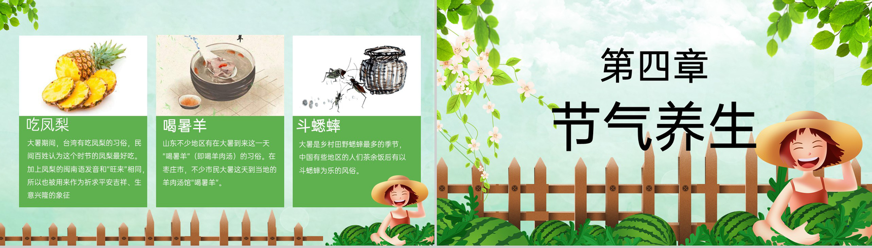绿色卡通风中国传统文化二十四节气大暑宣传介绍PPT模板-7