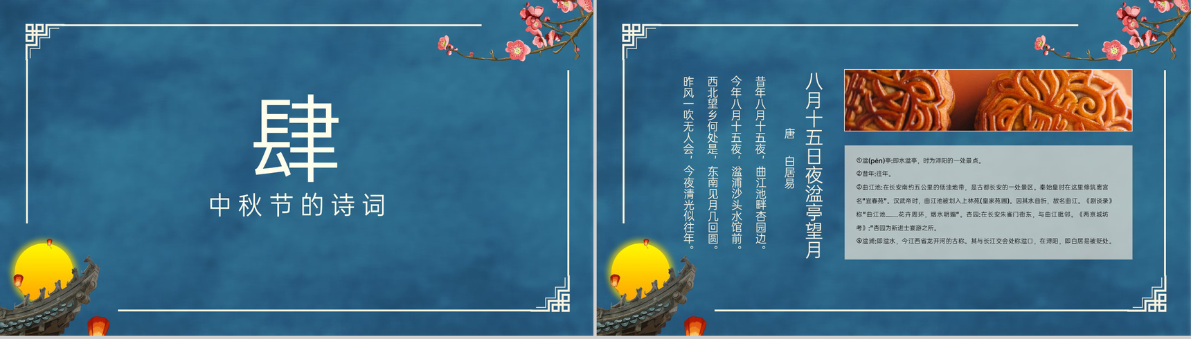 蓝色简约中国风花好月圆中秋节介绍中秋习俗PPT模板-10