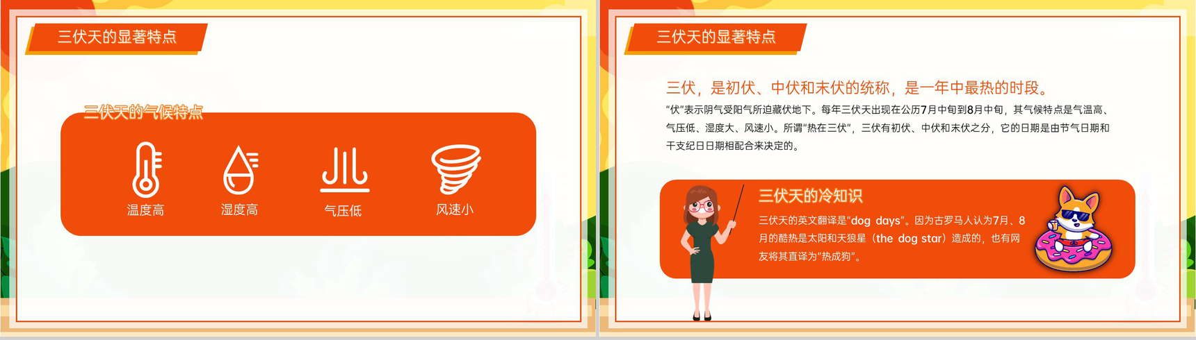 橙黄卡通风夏季三伏天防暑降温安全知识讲座PPT模板-3