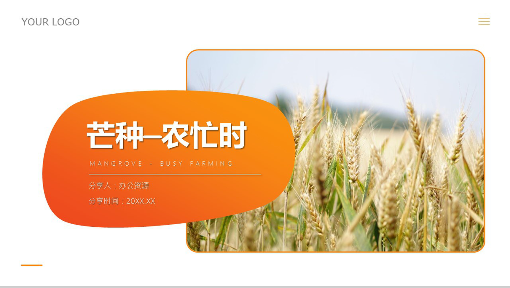 橙色简约中国二十节气芒种节日农忙时PPT模板-10