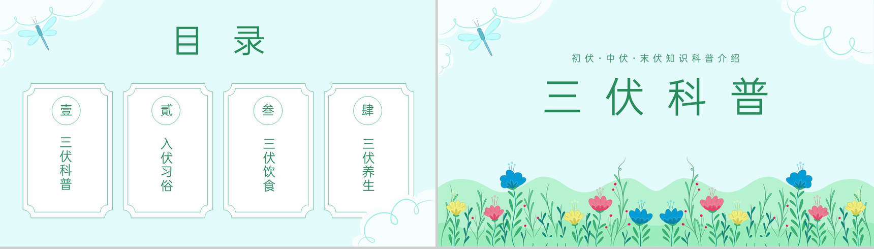 绿色小清新夏季三伏天常识科普知识宣传PPT模板-2