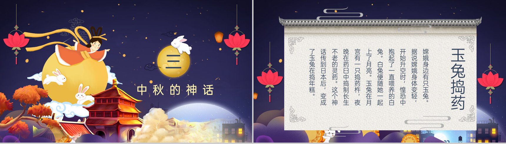 蓝紫可爱卡通风中秋节历史风俗习惯介绍PPT模板-6