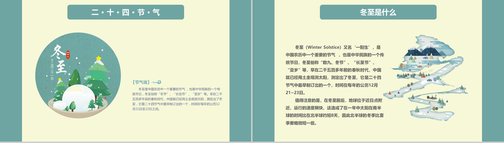 蓝绿色冬至来源介绍主题活动PPT模板-3