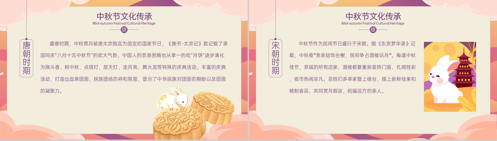 紫橙撞色卡通风农历八月十五中秋佳节活动宣传PPT模板-4
