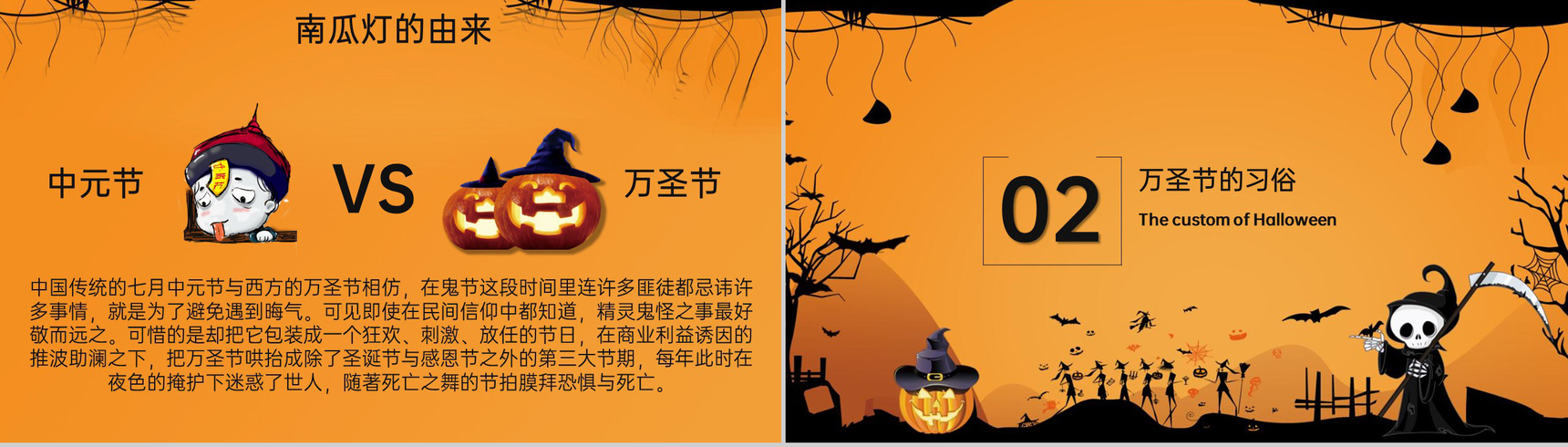 橙色卡通风万圣节狂欢夜万圣节的起源PPT模板-6