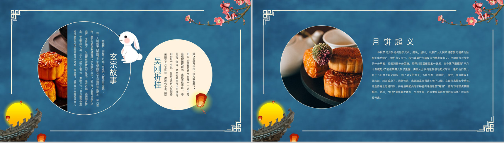 蓝色简约中国风花好月圆中秋节介绍中秋习俗PPT模板-9