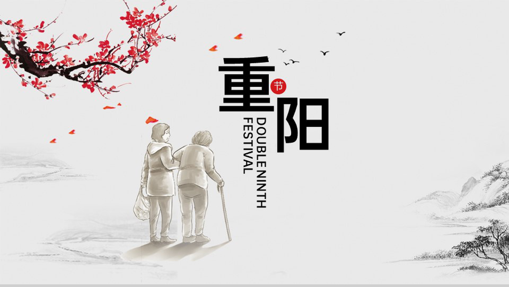 红色唯美中国风重阳节关爱老年人主题活动方案PPT模版