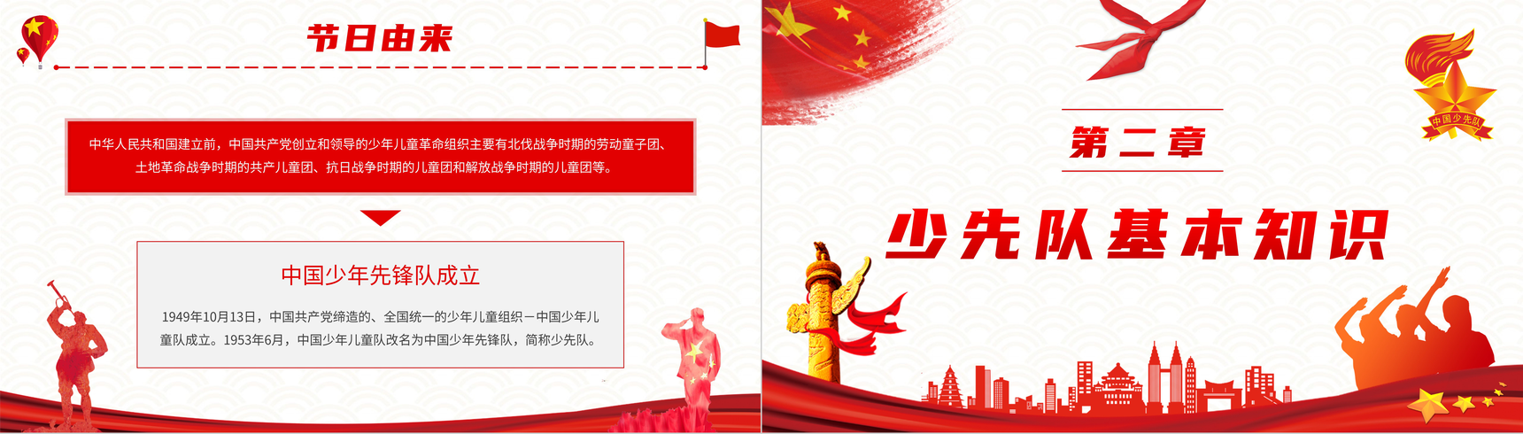 大气少先队建队日节日由来说明少先队知识学习入队誓词介绍PPT模板-4