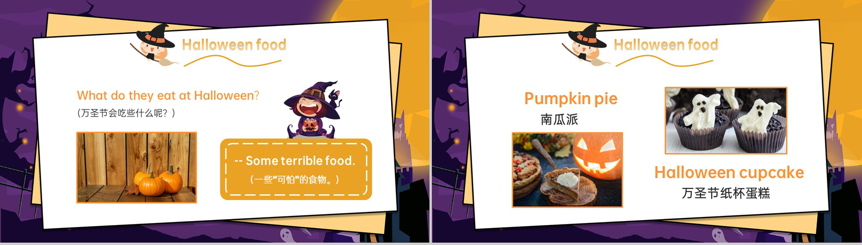 紫色小学万圣节趣味英语课万圣节的介绍主题班会PPT模板-7