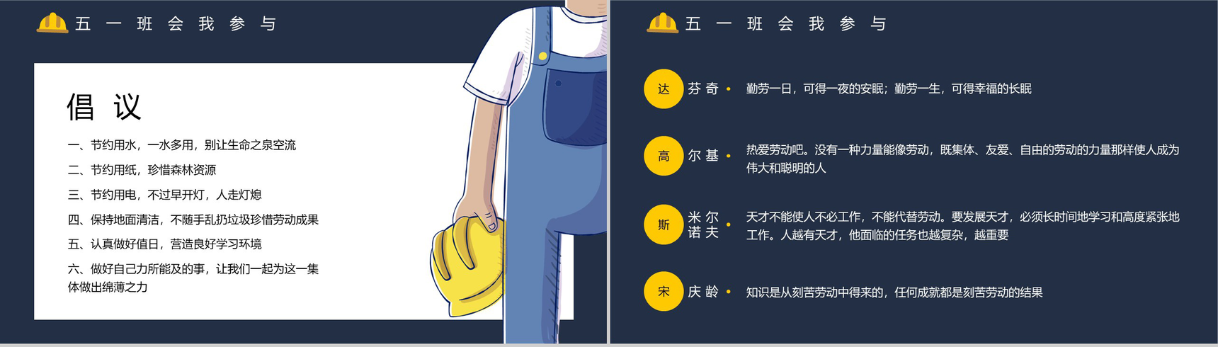五一劳动节主题班会展开活动宣传PPT模板-8