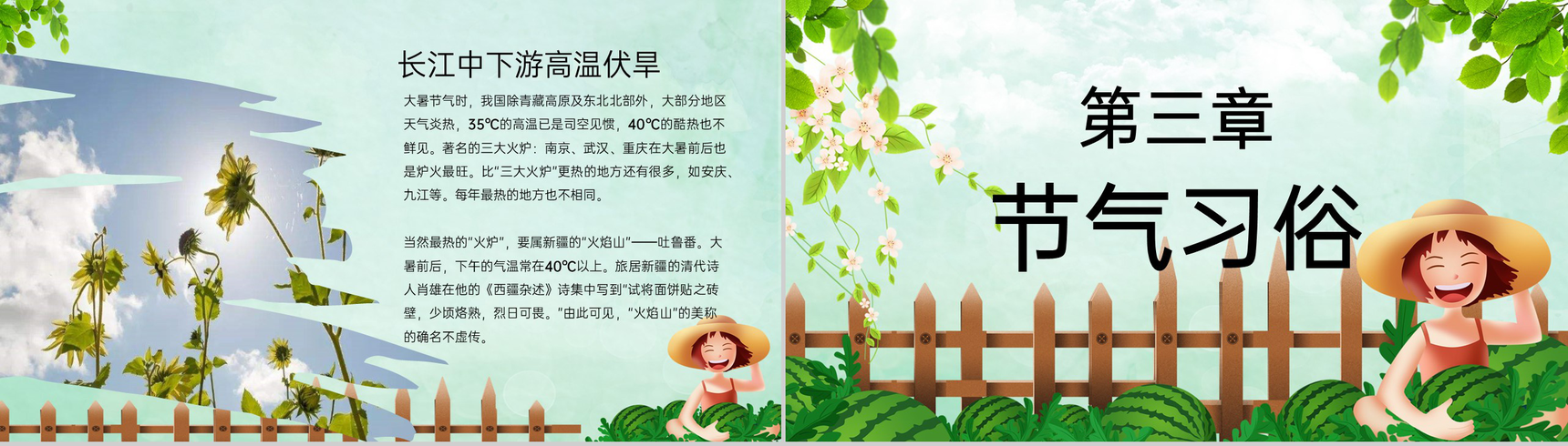 绿色卡通风中国传统文化二十四节气大暑宣传介绍PPT模板-5