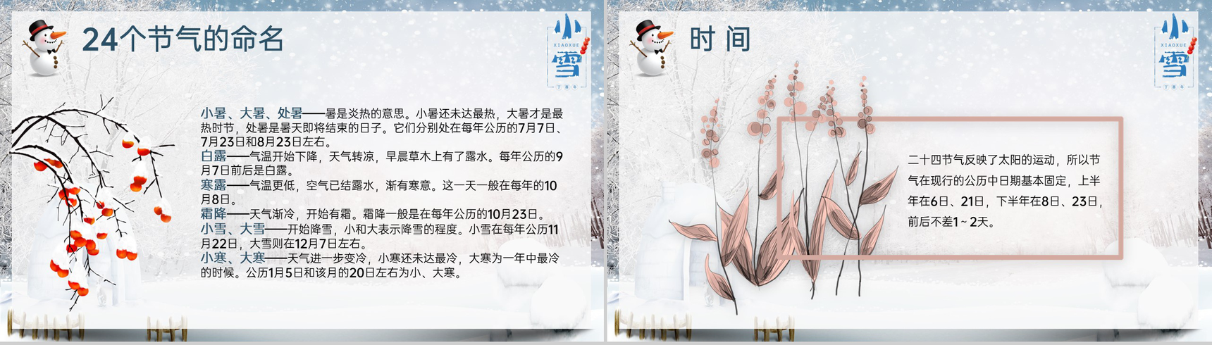 浅蓝简约风二十四节气小雪的气候特征介绍PPT模板-5