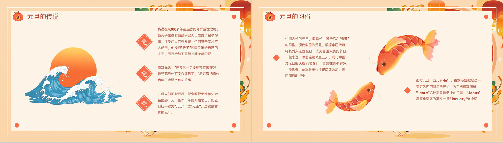 橙红中国风新年元旦放假通知主题班会PPT模板-4