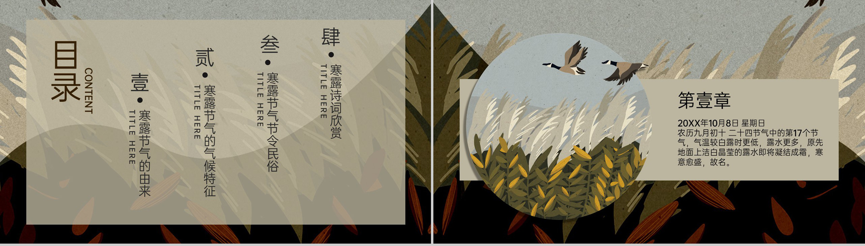 茶色简约卡通风寒露节气的气候特征介绍PPT模板-2