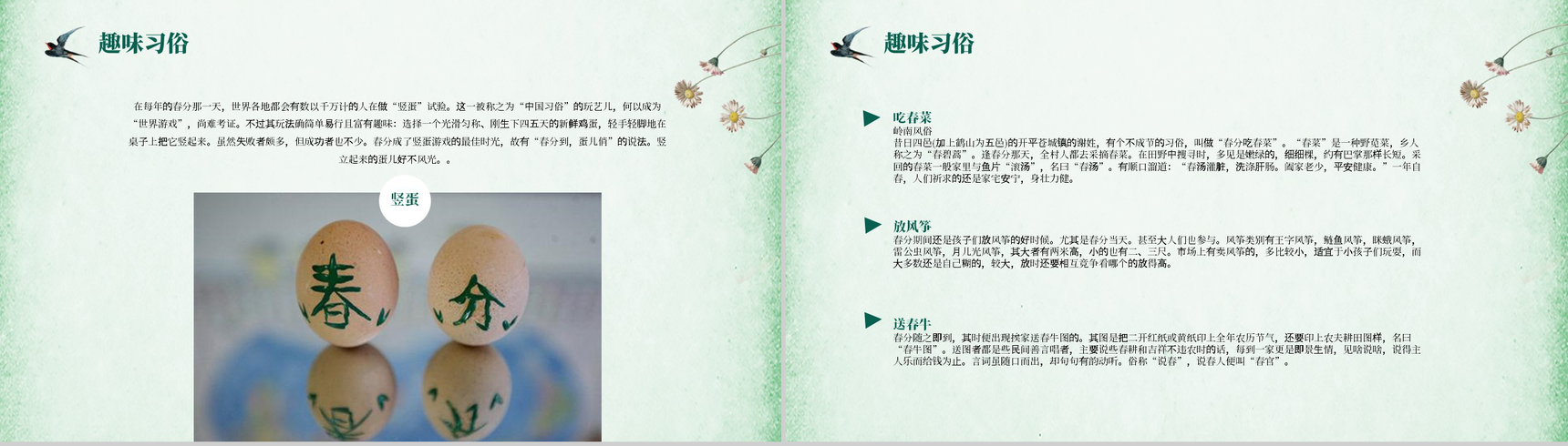绿色清新简约二十四节气春分时节节日介绍PPT模板-6