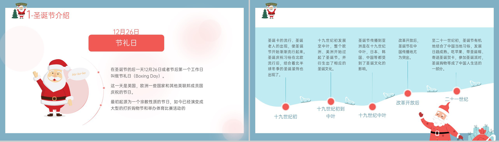蓝色可爱卡通圣诞节习俗介绍活动策划宣传主题PPT模板-4