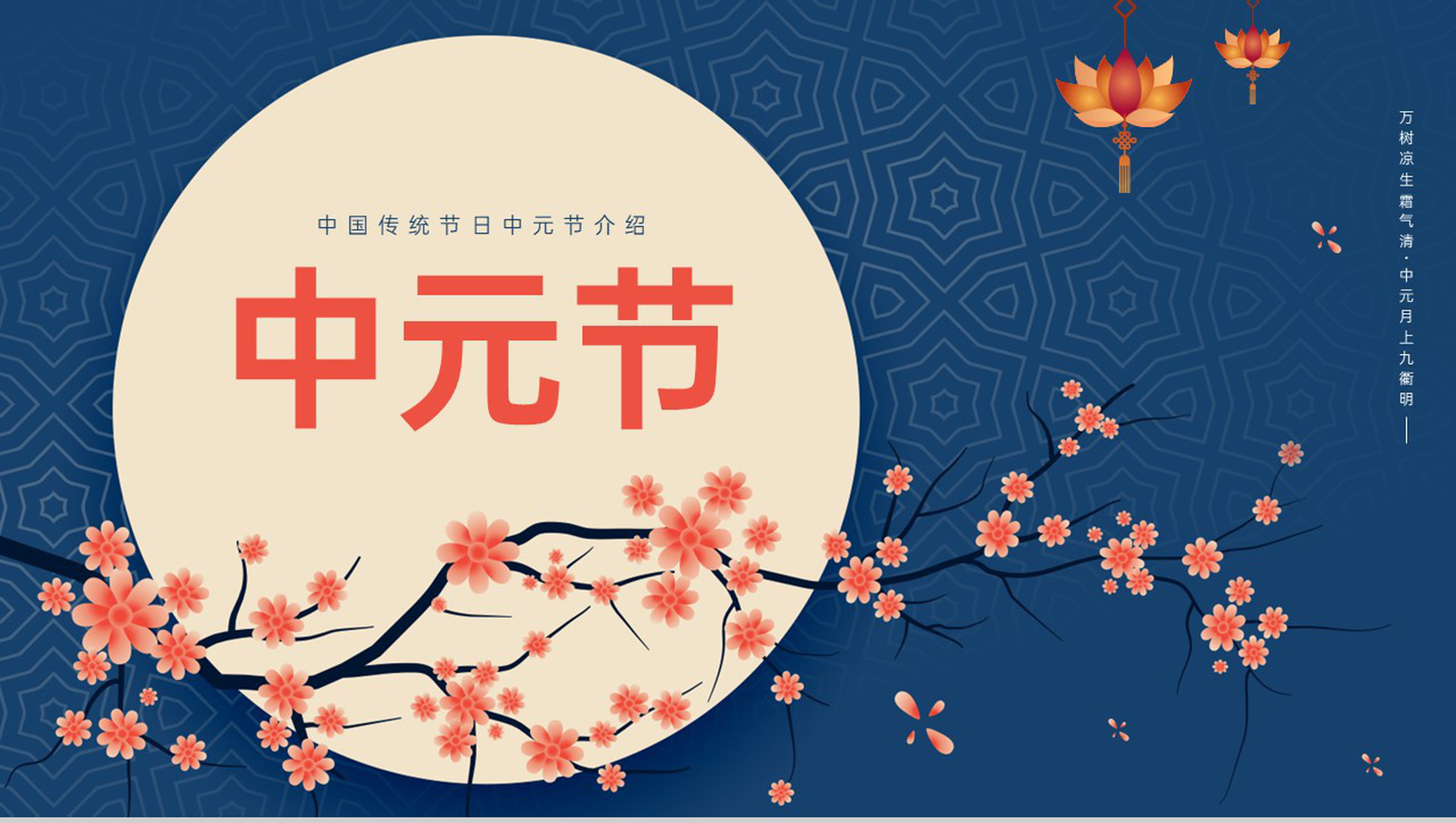 黄蓝中国风中元节祭祖祭祀祈福节日文化习俗介绍PPT模板-1