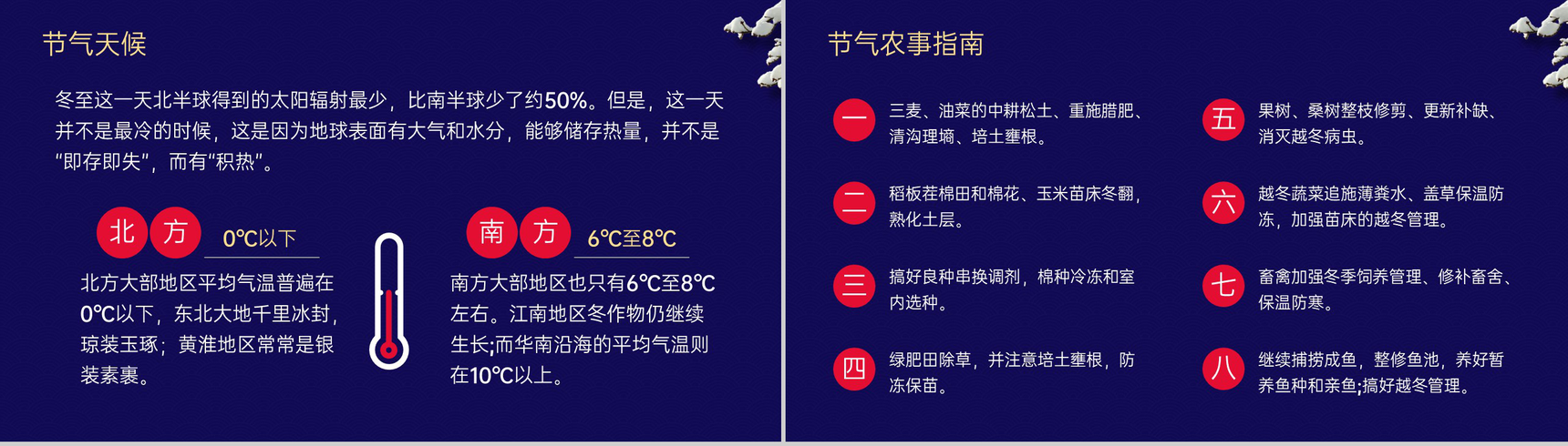 蓝色中国传统二十四节气冬至各地习俗介绍PPT模板-5