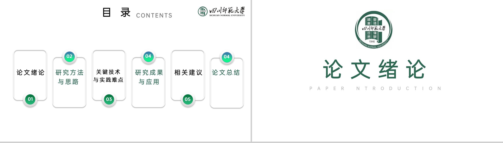 绿色简约风四川师范大学毕业论文答辩研究成果PPT模板-2