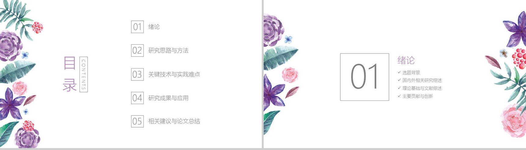 小清新水彩花卉毕业答辩模板-2