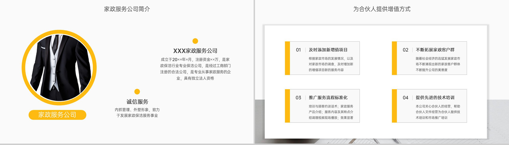 黄白撞色商务风家政公司介绍市场分析未来发展PPT模板-3