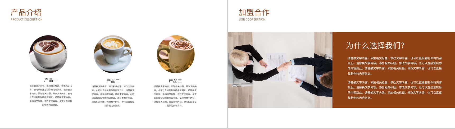 棕色简洁咖啡厅产品介绍招商加盟策划书PPT模板-4