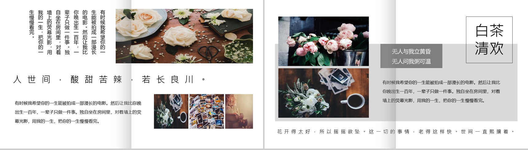 20XX白茶清欢无别事杂志风画册PPT模板-3
