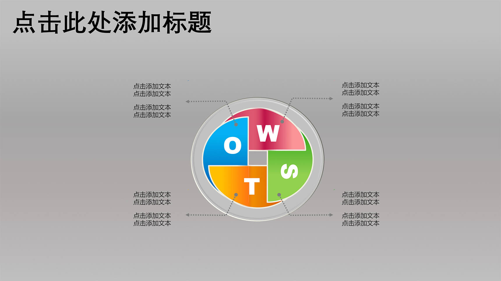 灰色商务圆形环绕SWOT分析PPT图表模板-1